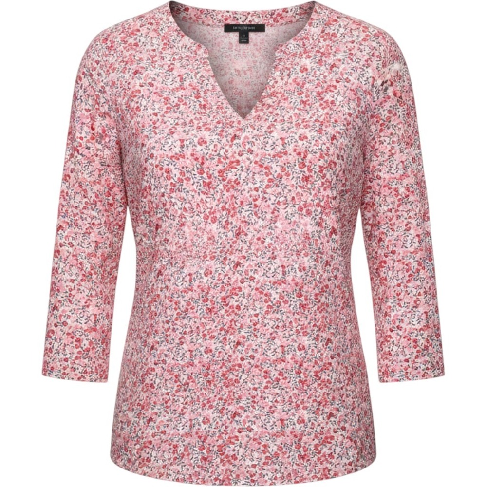 Jones New York JNY Womens 1X Floral V-Neck Blouse Red‎ Pink Tie Sleeve Rayon Top